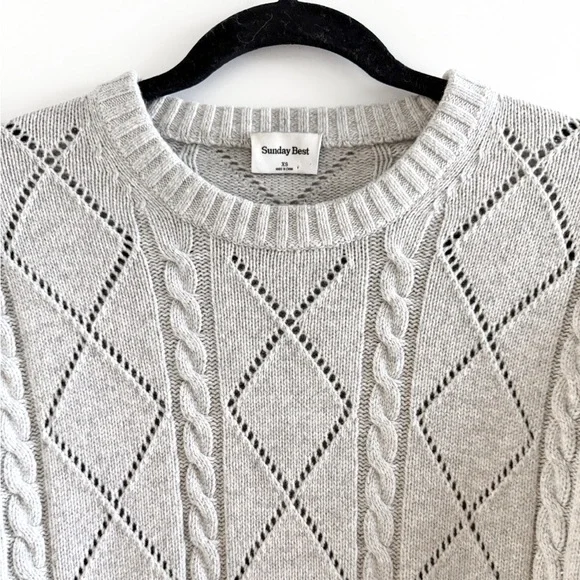 Sunday Best Pointelle Cable knit Wool Sweater - Picture 3 of 12